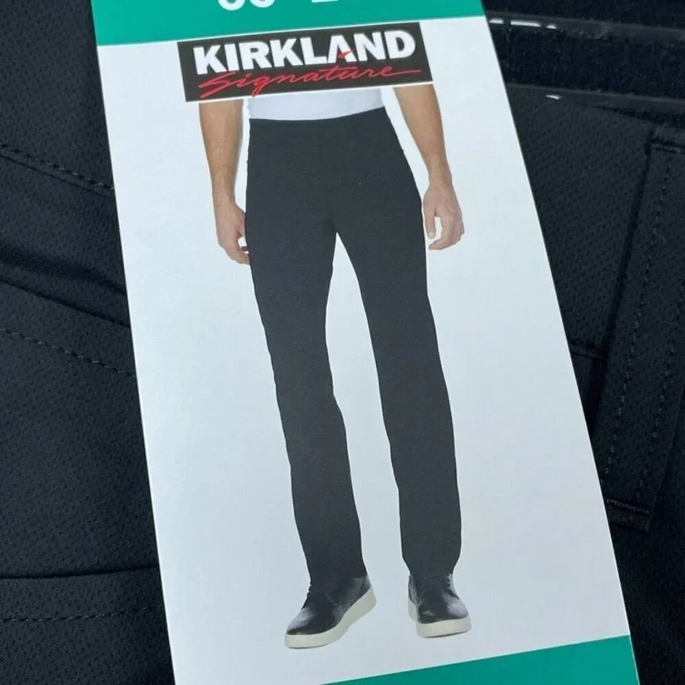 Kirkland Signature Mens Black Pants Size 38x29 Polyester Blend Slim Fit a0647